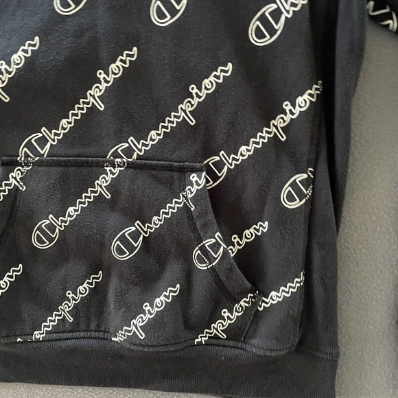 Champion Hoodie Women Size Medium‎ Black All Over Print Logo - Picture 2 of 7